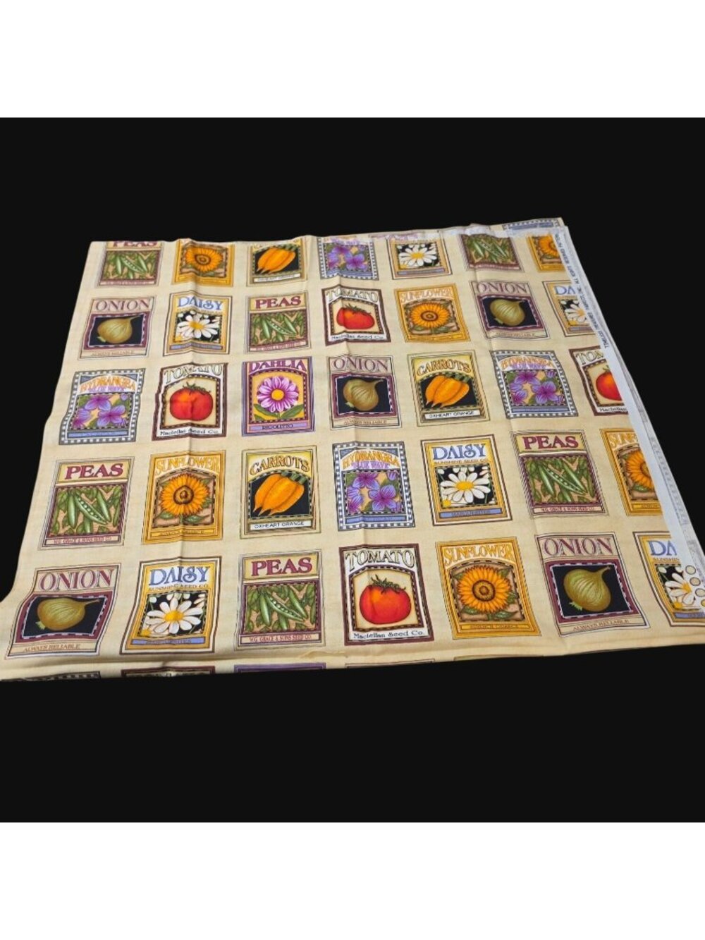 Vtg Timeless Treasures Fabric Seed Packets Cotton Quilting 2.22 Yds DAN-C2357